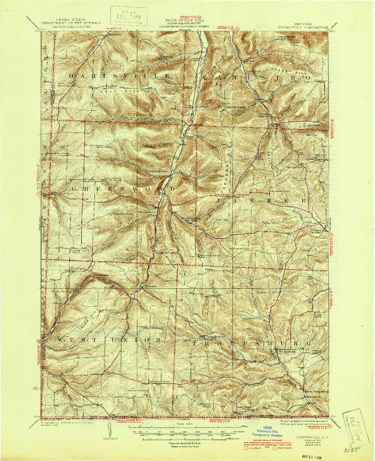 USGS 1:62500-SCALE QUADRANGLE FOR GREENWOOD, NY 1926