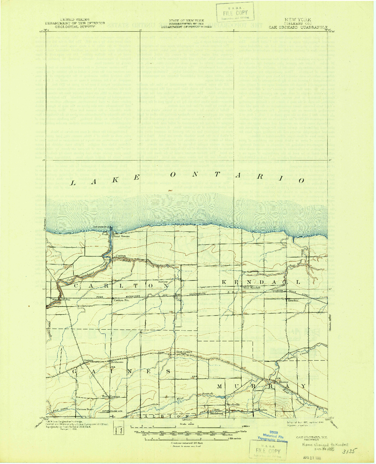 USGS 1:62500-SCALE QUADRANGLE FOR OAK ORCHARD, NY 1897