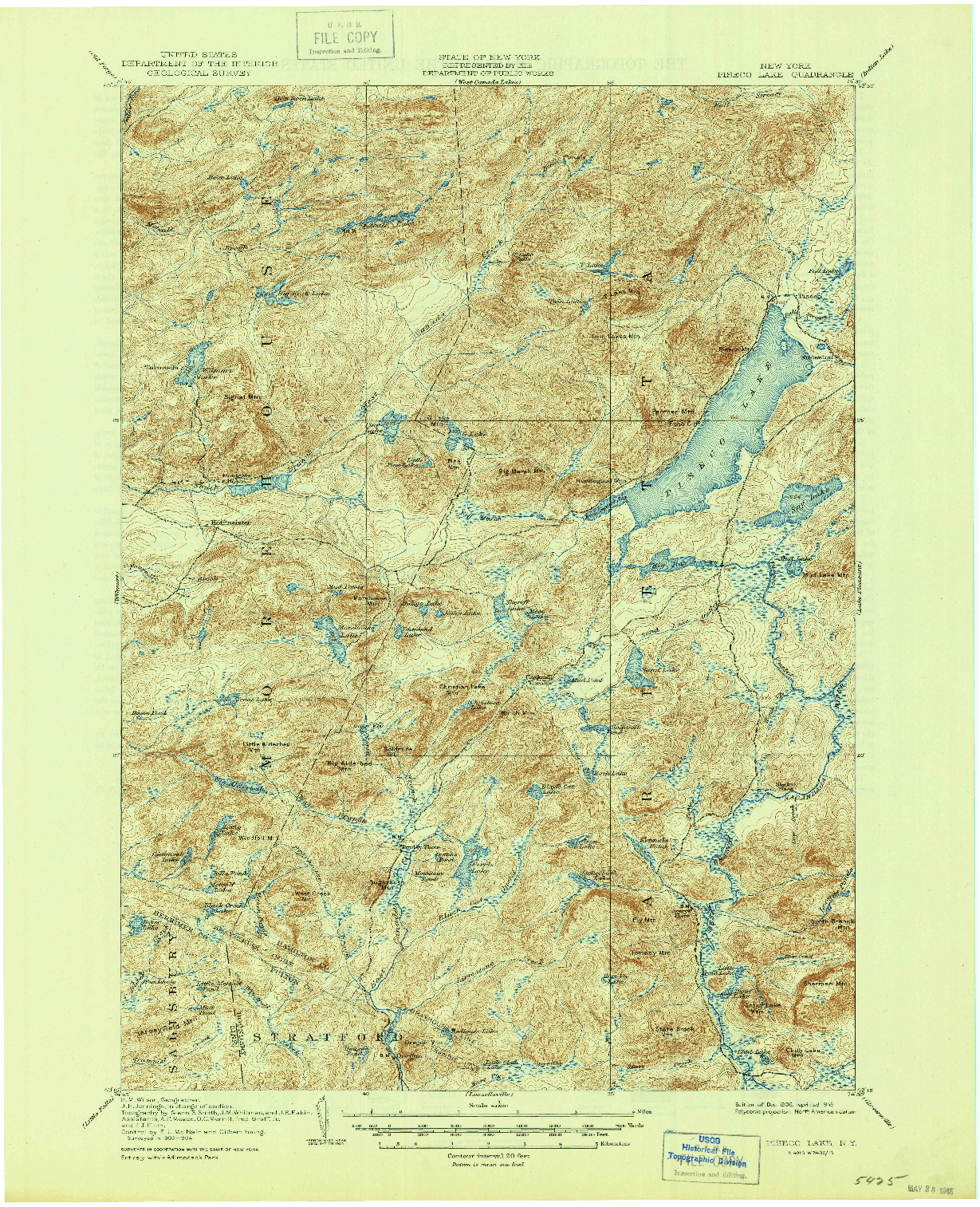 USGS 1:62500-SCALE QUADRANGLE FOR PISECO LAKE, NY 1906