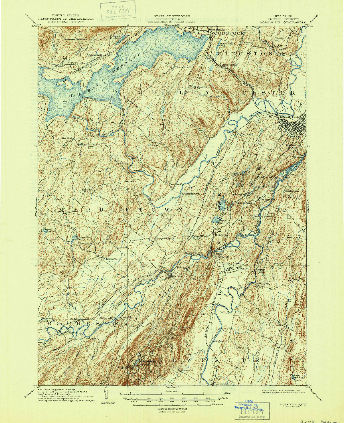 USGS 1:62500-SCALE QUADRANGLE FOR ROSENDALE, NY 1903