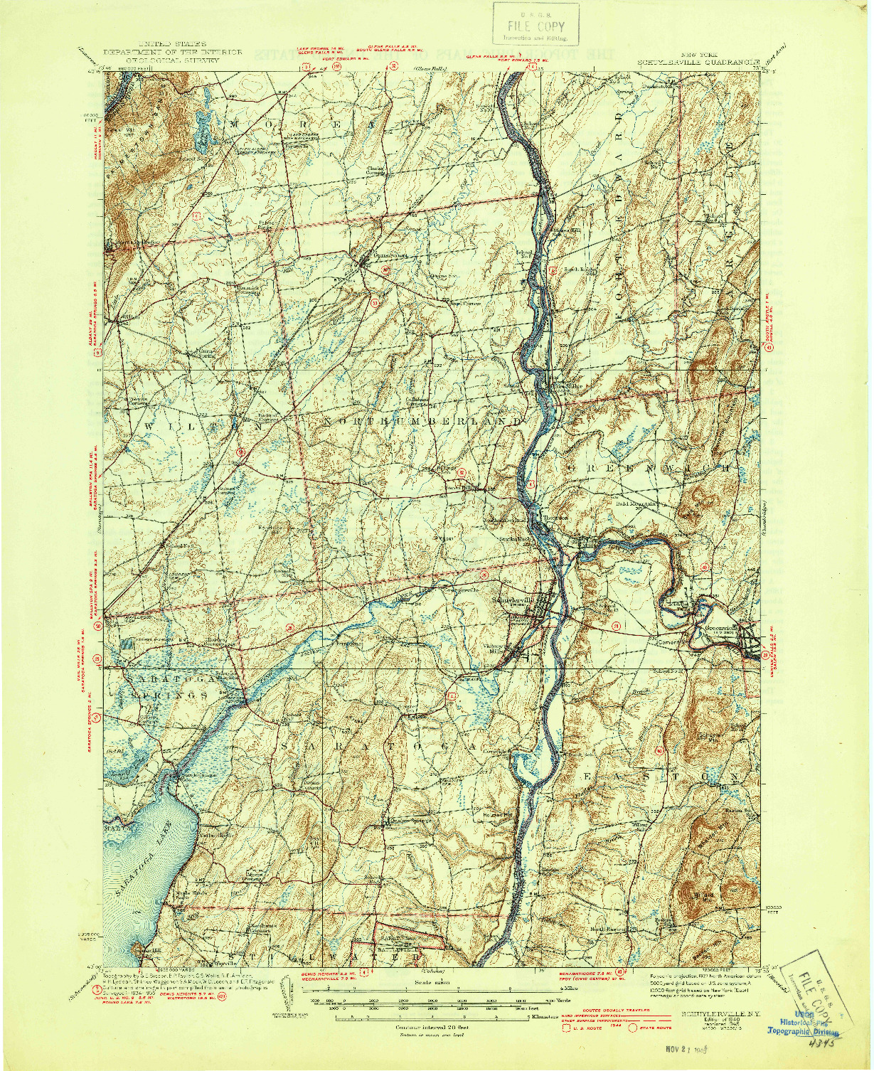 USGS 1:62500-SCALE QUADRANGLE FOR SCHUYLERVILLE, NY 1940