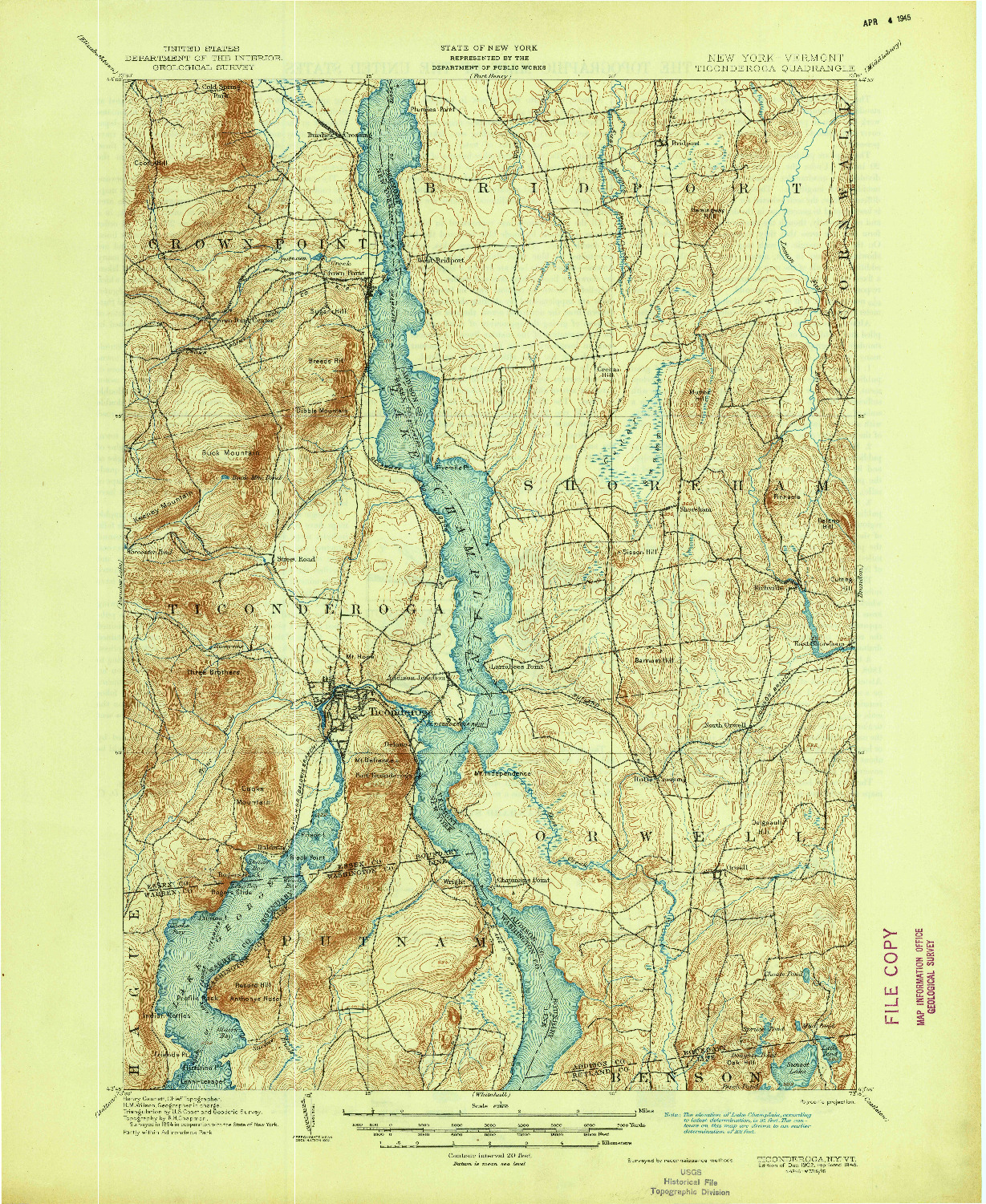 USGS 1:62500-SCALE QUADRANGLE FOR TICONDEROGA, NY 1902