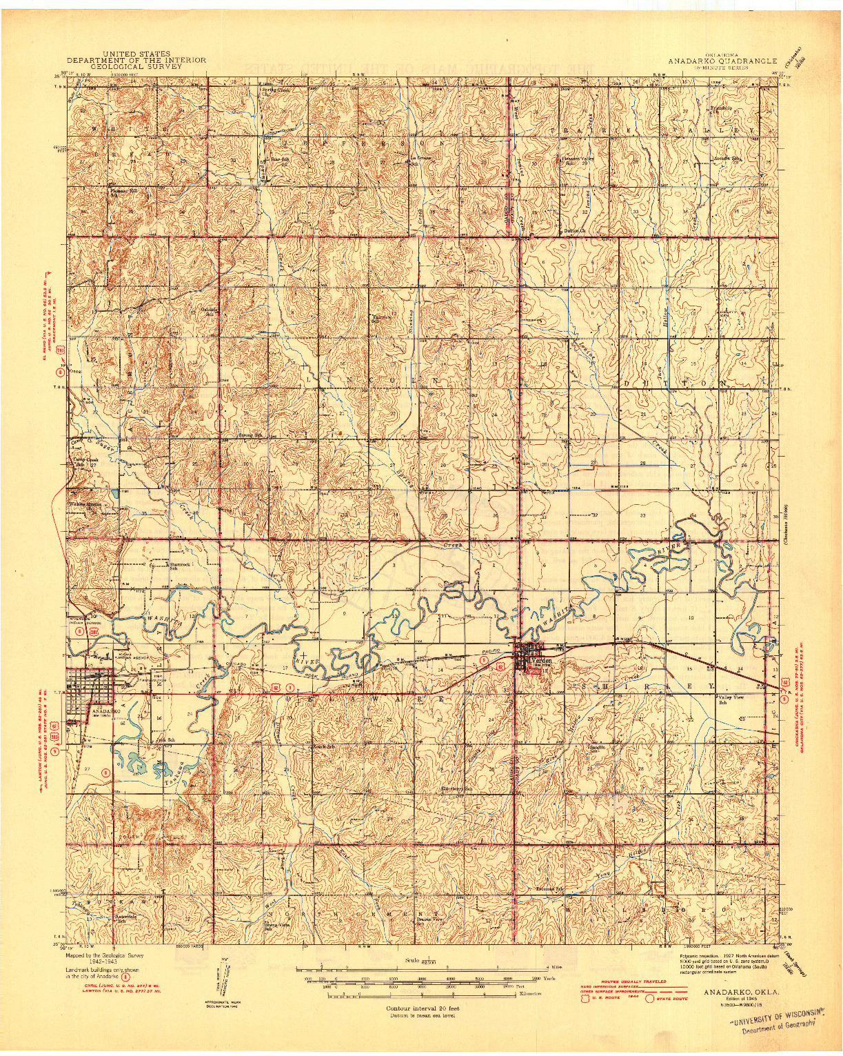 USGS 1:62500-SCALE QUADRANGLE FOR ANADARKO, OK 1945