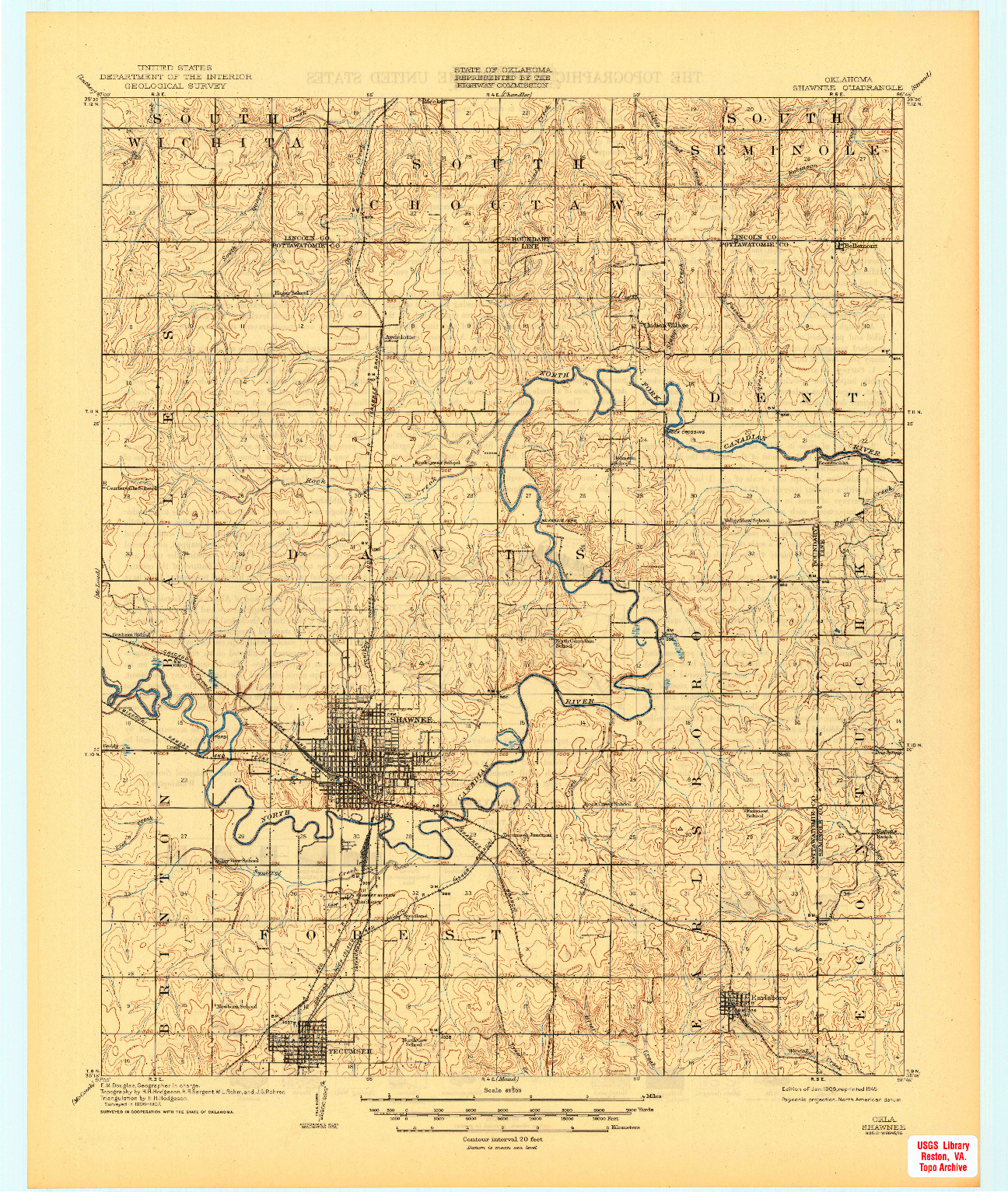USGS 1:62500-SCALE QUADRANGLE FOR SHAWNEE, OK 1909