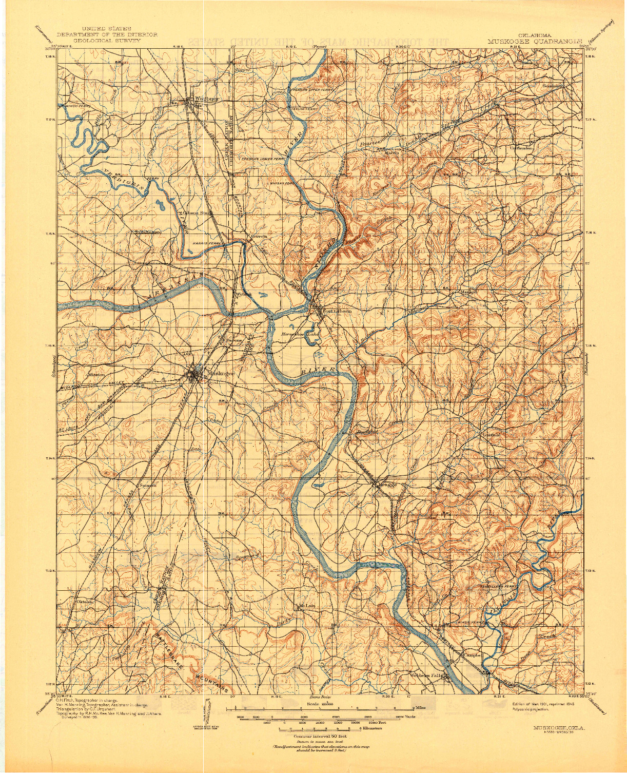 USGS 1:125000-SCALE QUADRANGLE FOR MUSKOGEE, OK 1901