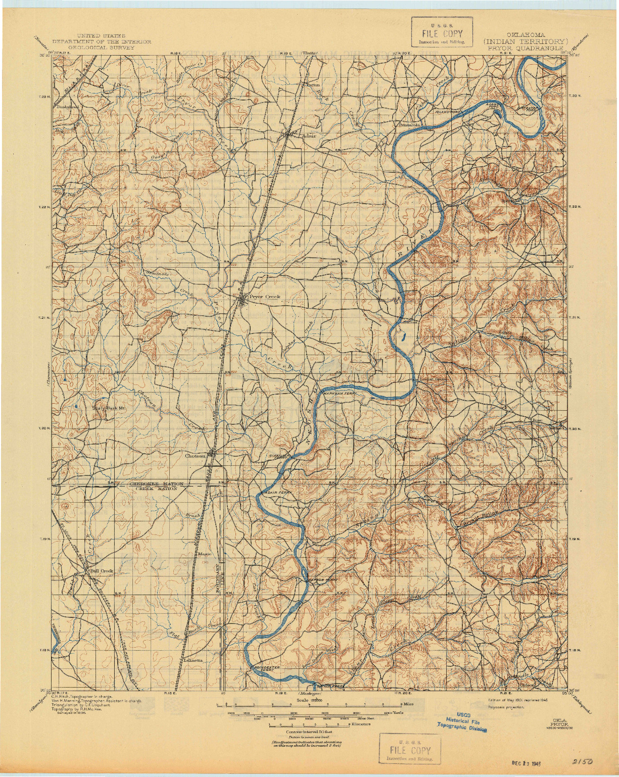 USGS 1:125000-SCALE QUADRANGLE FOR PRYOR, OK 1901