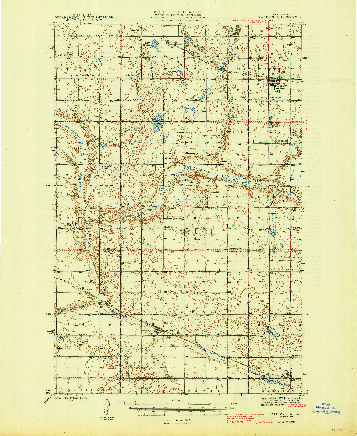 USGS 1:62500-SCALE QUADRANGLE FOR MADDOCK, ND 1945