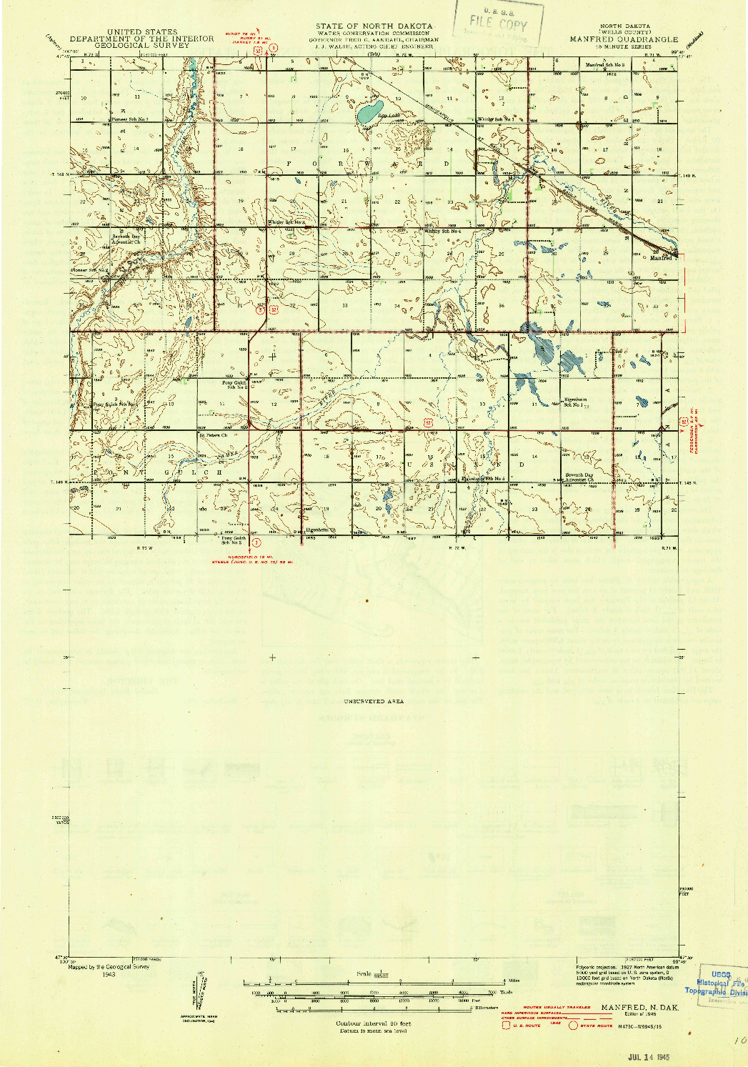 USGS 1:62500-SCALE QUADRANGLE FOR MANFRED, ND 1945