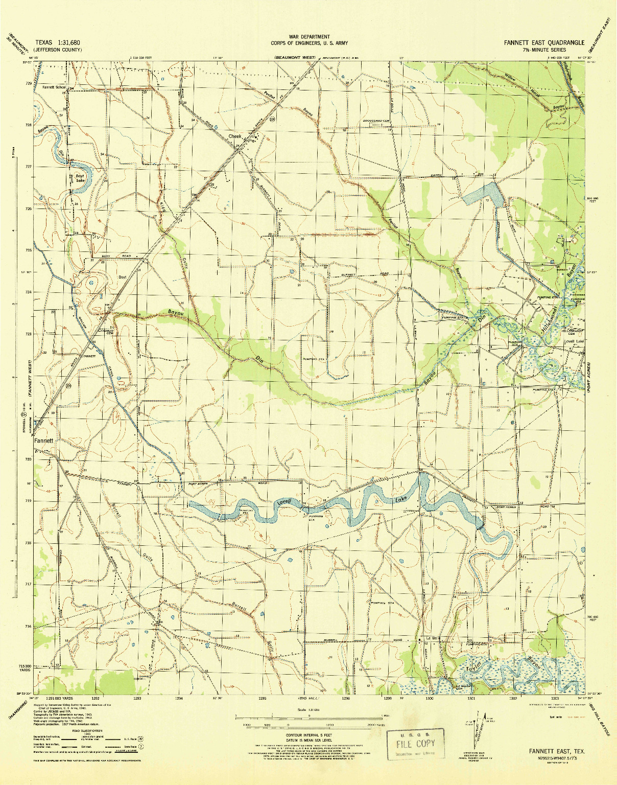 USGS 1:31680-SCALE QUADRANGLE FOR FANNETT EAST, TX 1945