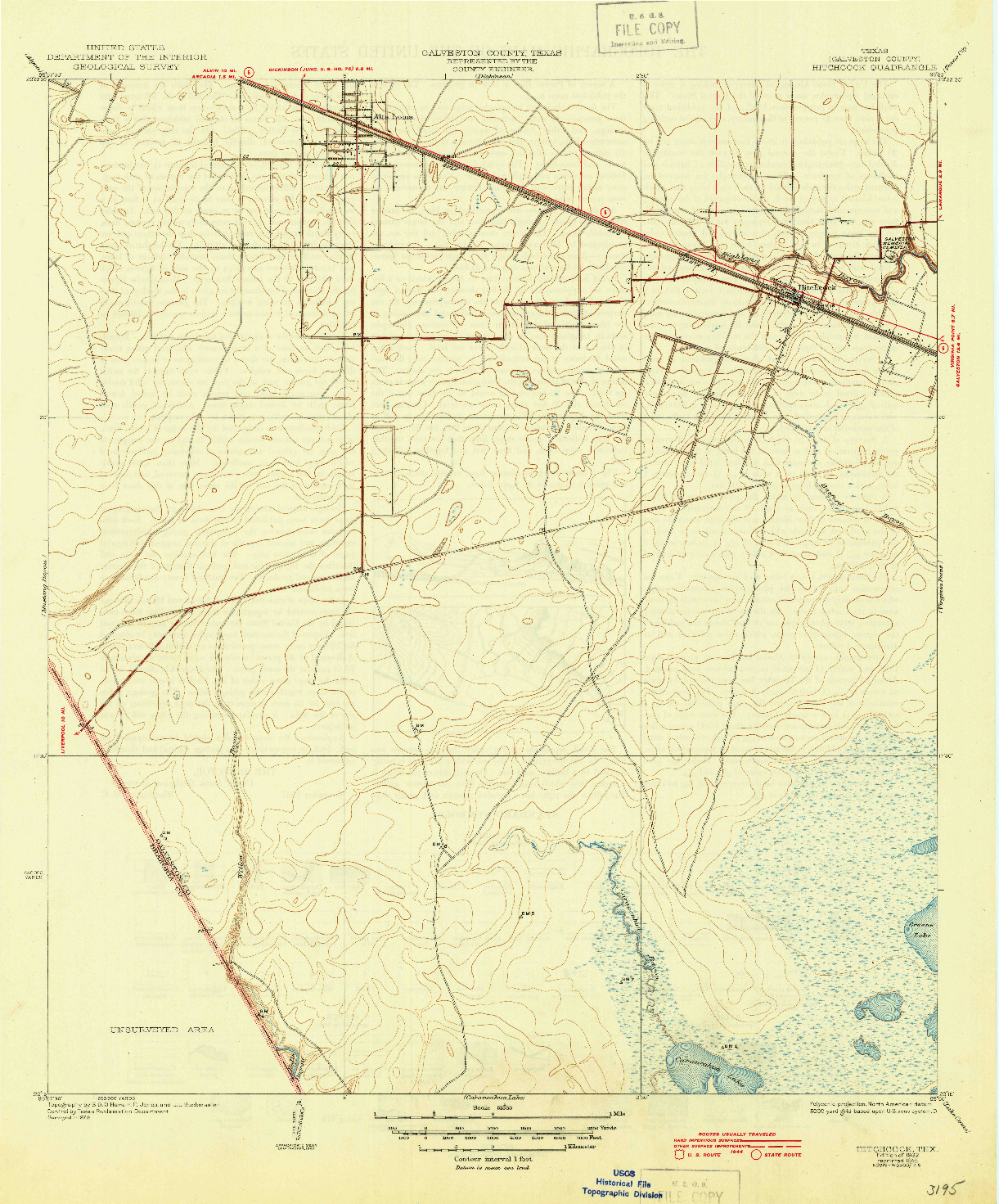 USGS 1:31680-SCALE QUADRANGLE FOR HITCHCOCK, TX 1932