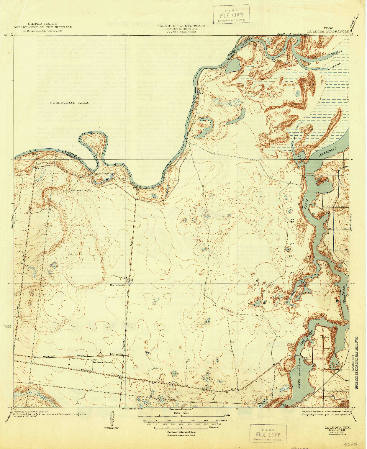 USGS 1:31680-SCALE QUADRANGLE FOR LA LEONA, TX 1936