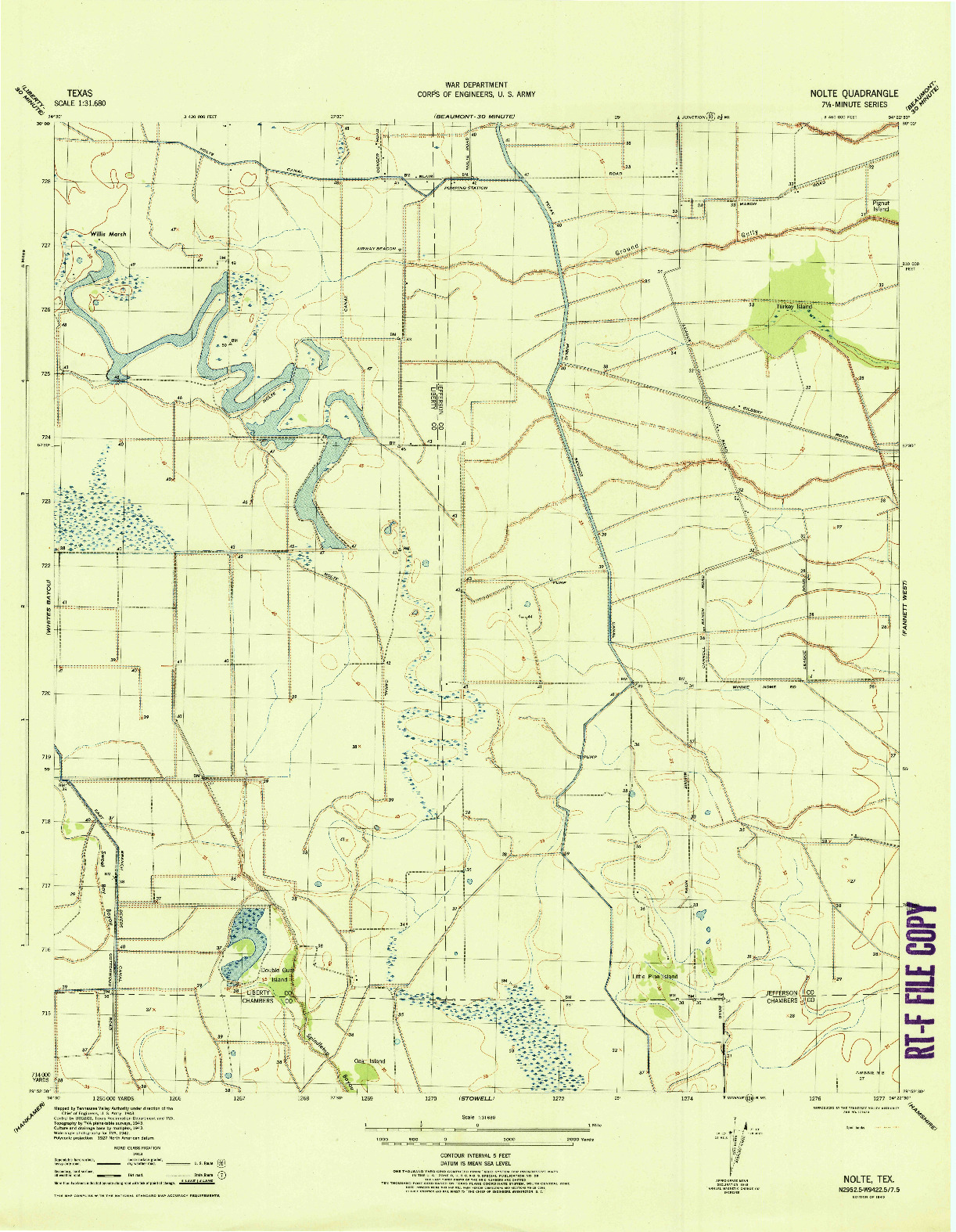 USGS 1:31680-SCALE QUADRANGLE FOR NOLTE, TX 1945