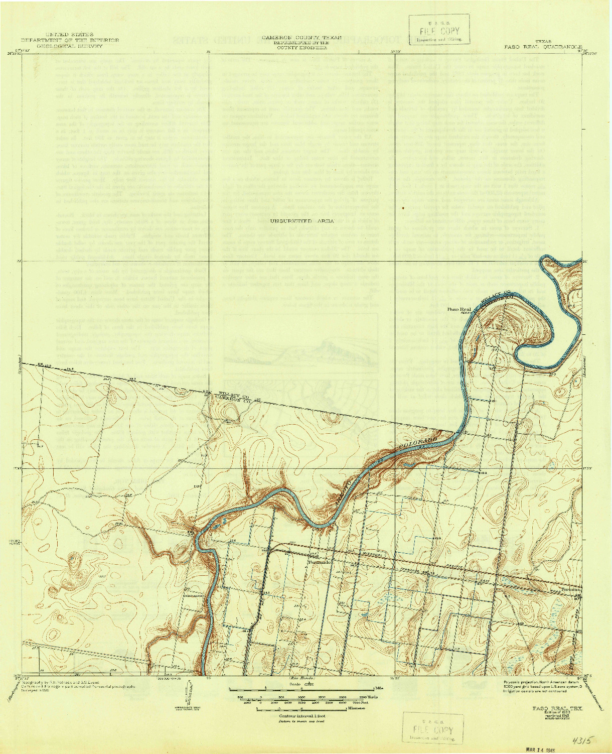 USGS 1:31680-SCALE QUADRANGLE FOR PASO REAL, TX 1933