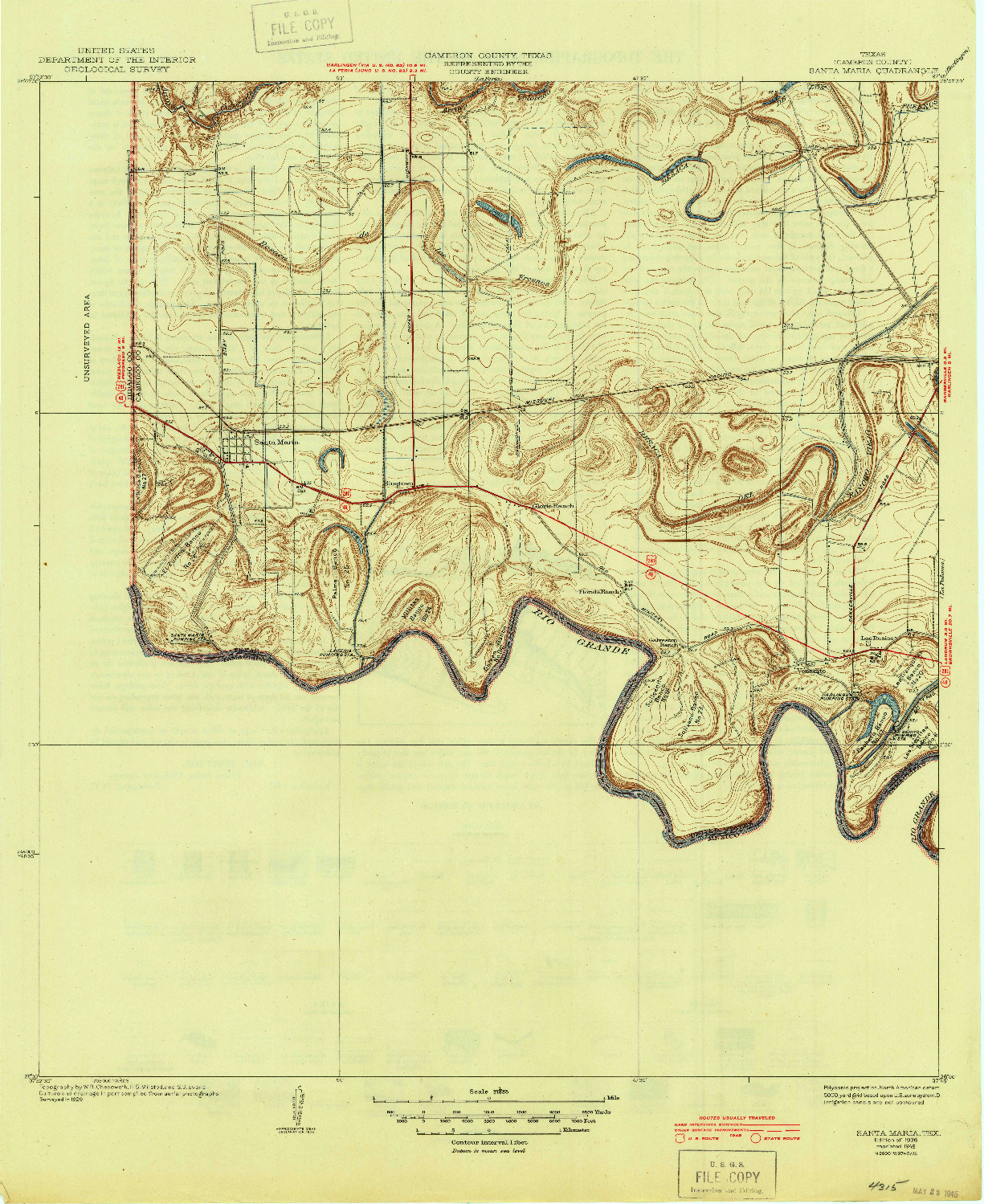 USGS 1:31680-SCALE QUADRANGLE FOR SANTA MARIA, TX 1936