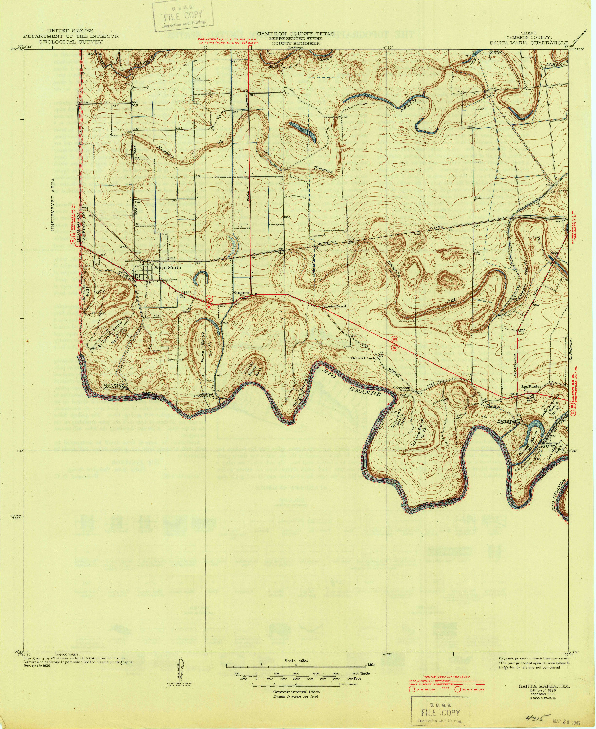 USGS 1:31680-SCALE QUADRANGLE FOR SANTA MARIA, TX 1936