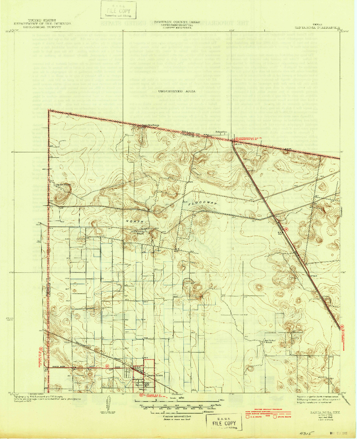 USGS 1:31680-SCALE QUADRANGLE FOR SANTA ROSA, TX 1933
