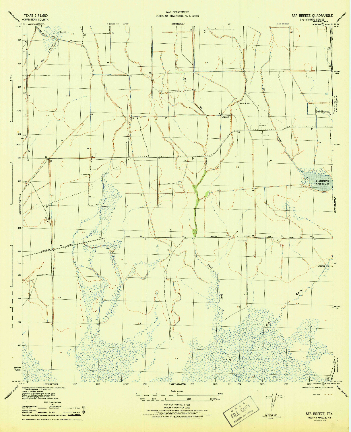 USGS 1:31680-SCALE QUADRANGLE FOR SEA BREEZE, TX 1945