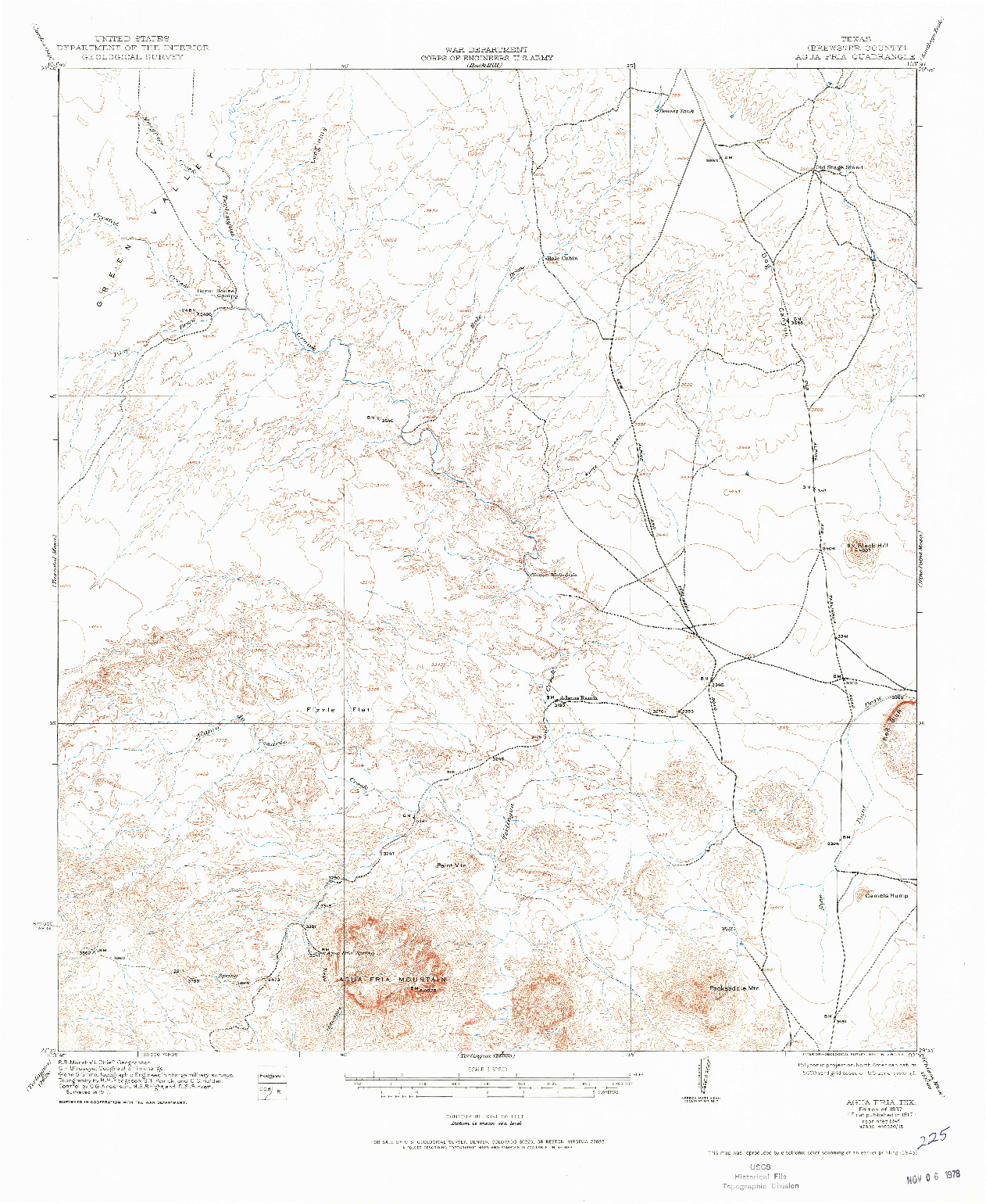 USGS 1:62500-SCALE QUADRANGLE FOR AGUA FRIA, TX 1917