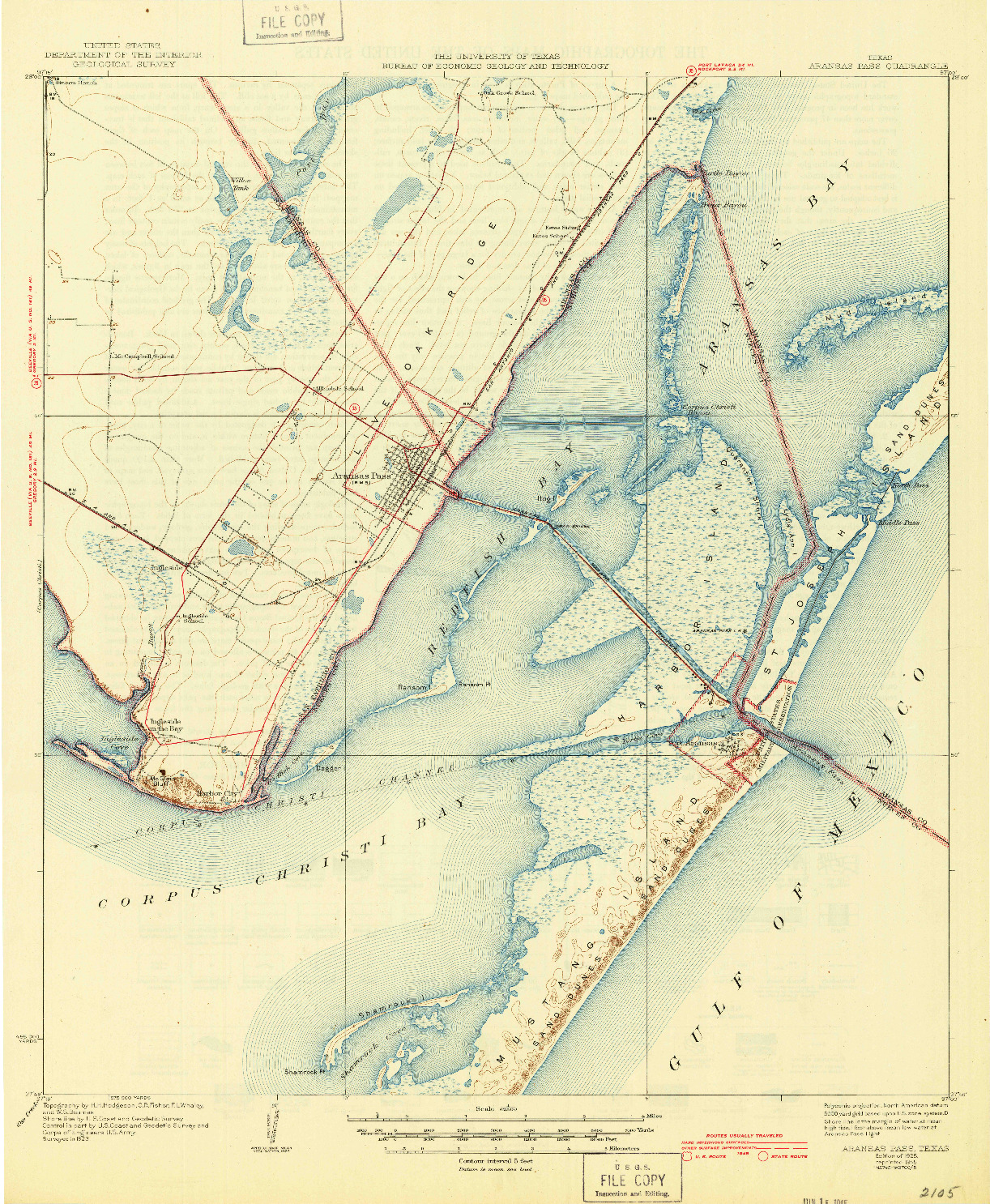 USGS 1:62500-SCALE QUADRANGLE FOR ARANSAS PASS, TX 1925