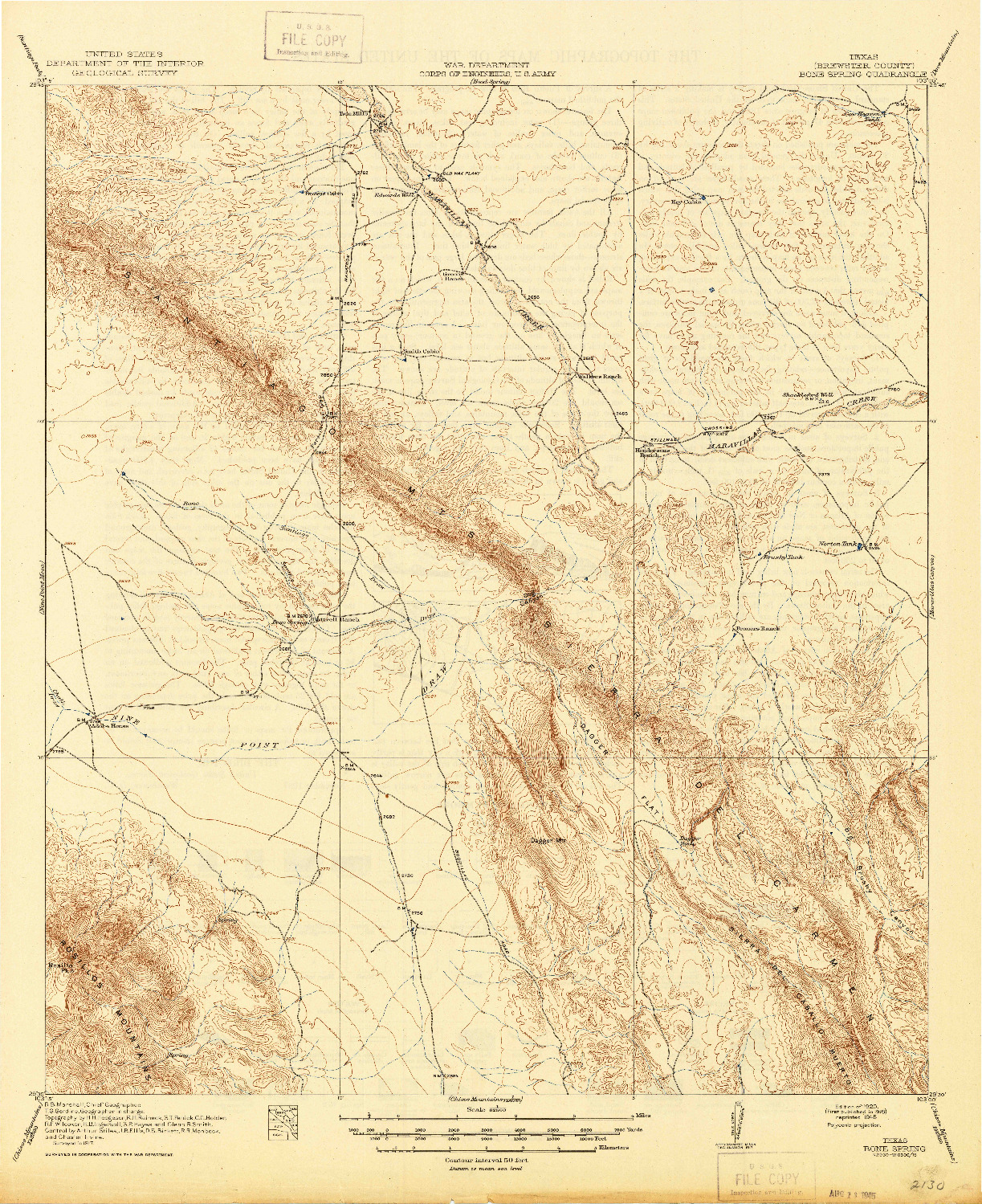 USGS 1:62500-SCALE QUADRANGLE FOR BONE SPRING, TX 1918