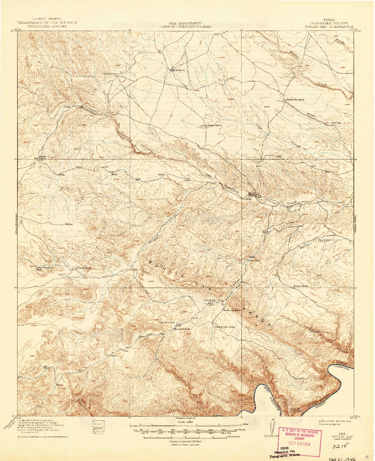 USGS 1:62500-SCALE QUADRANGLE FOR BULLIS GAP, TX 1918