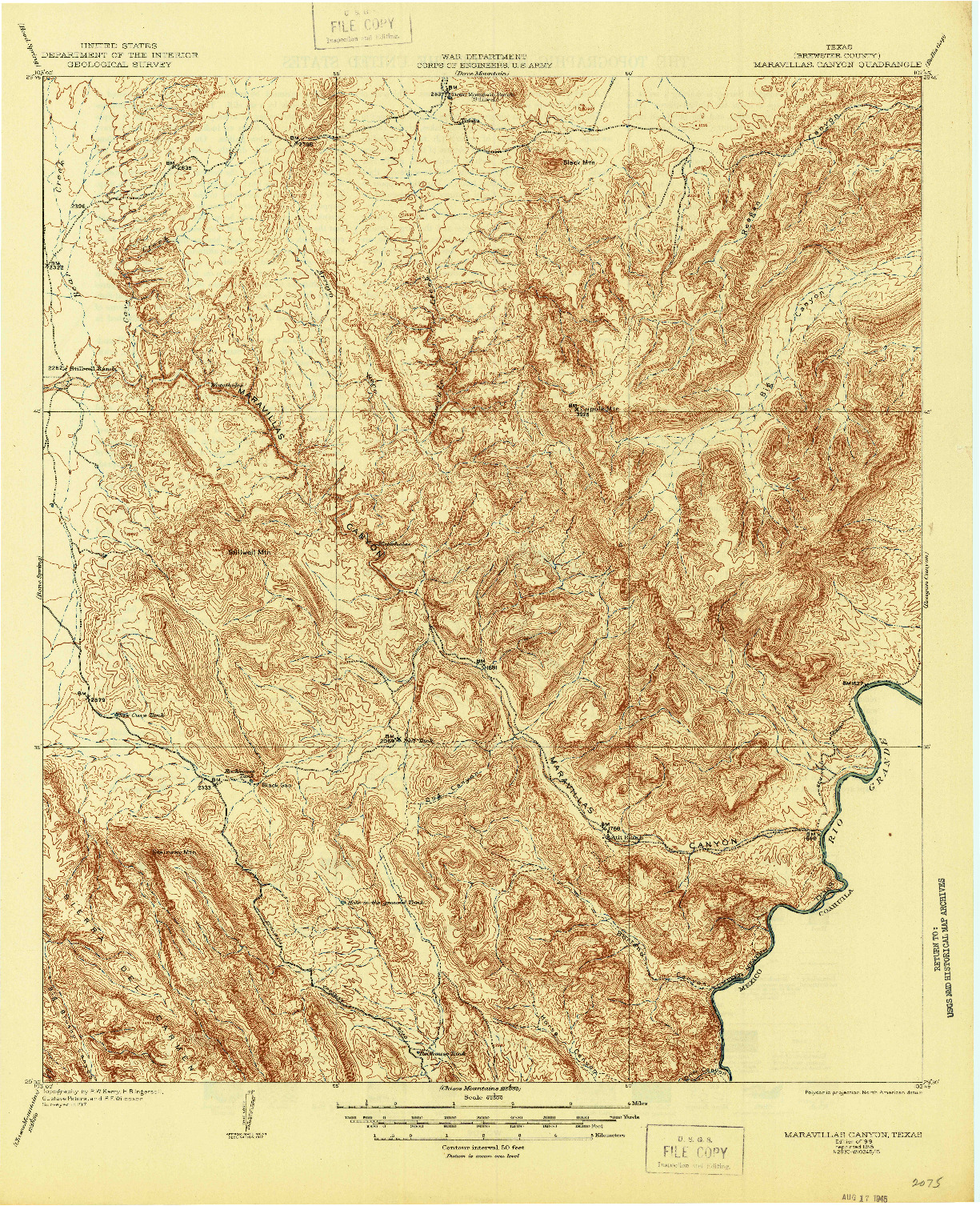 USGS 1:62500-SCALE QUADRANGLE FOR MARAVILLAS CANYON, TX 1919