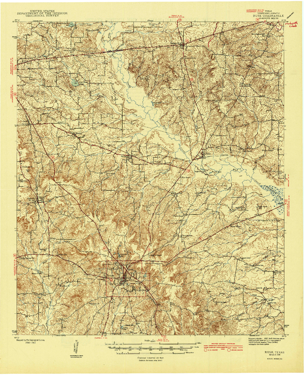 USGS 1:62500-SCALE QUADRANGLE FOR RUSK, TX 1945