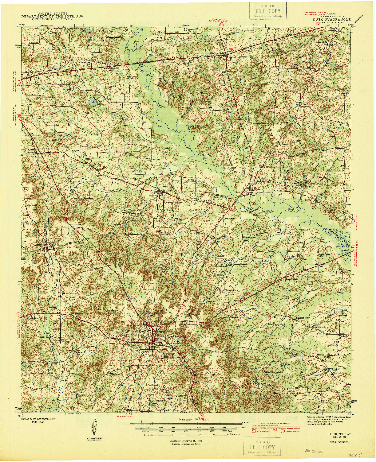 USGS 1:62500-SCALE QUADRANGLE FOR RUSK, TX 1945