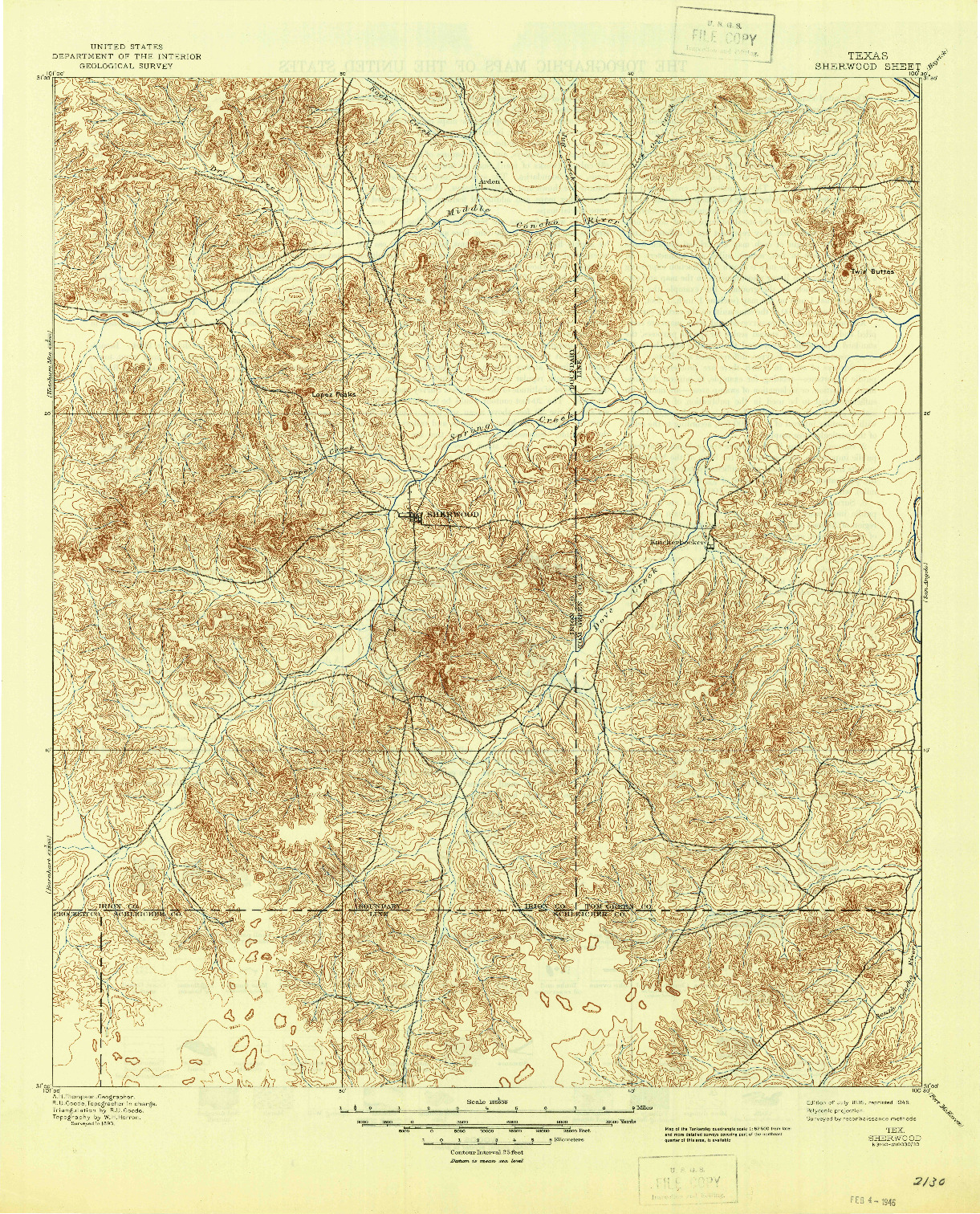 USGS 1:125000-SCALE QUADRANGLE FOR SHERWOOD, TX 1895