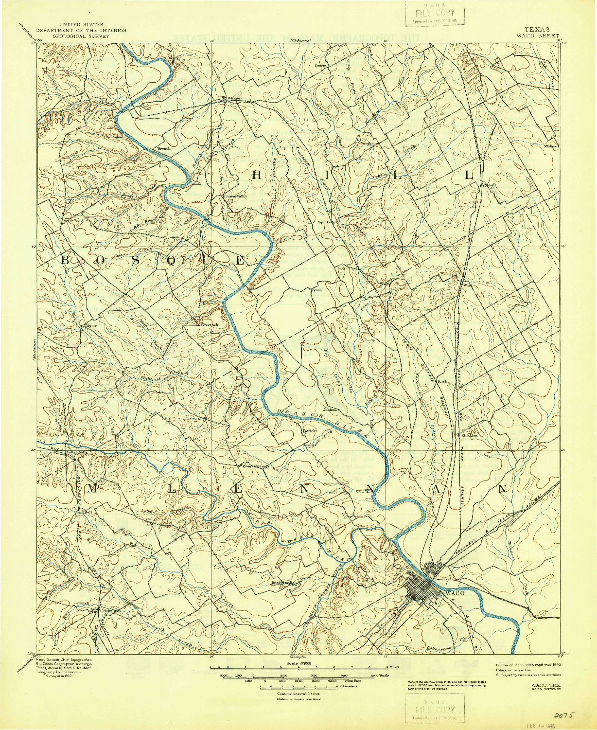 USGS 1:125000-SCALE QUADRANGLE FOR WACO, TX 1892