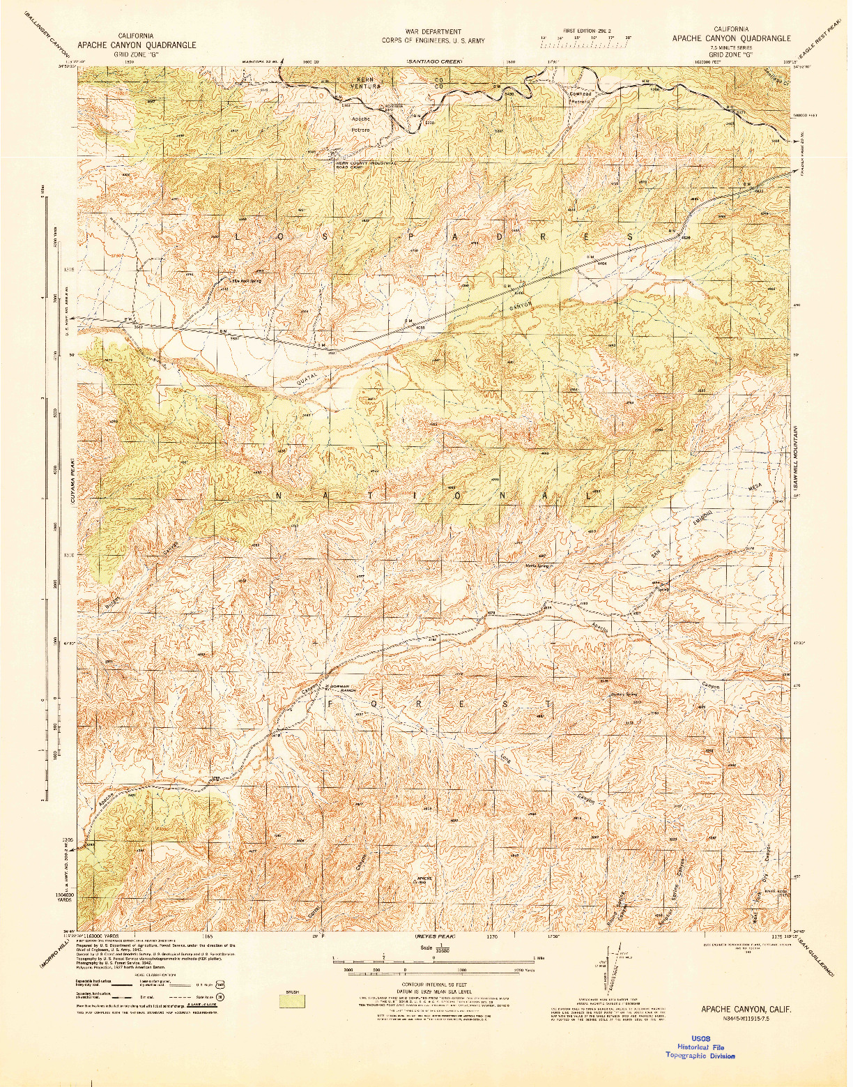 USGS 1:31680-SCALE QUADRANGLE FOR APACHE CANYON, CA 1945