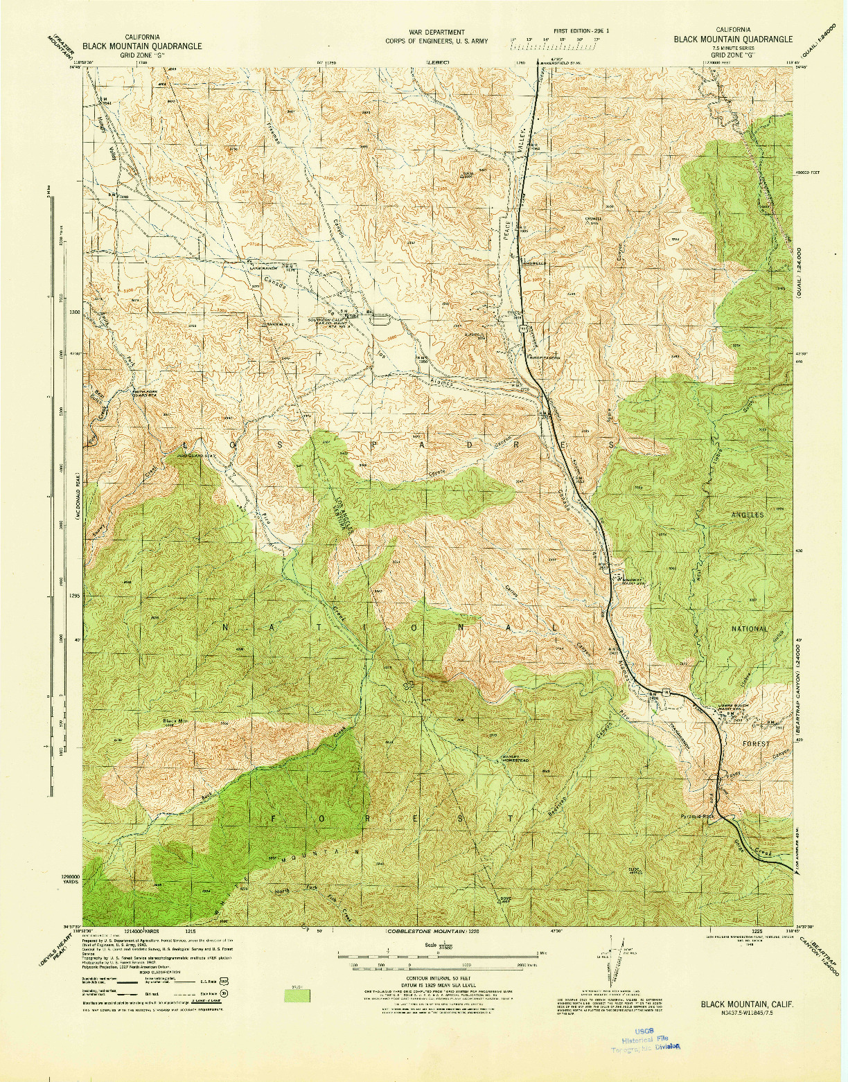 USGS 1:31680-SCALE QUADRANGLE FOR BLACK MTN, CA 1945