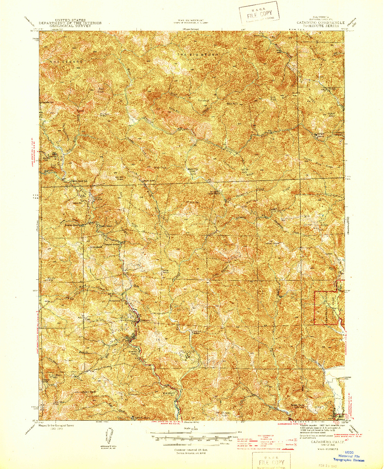 USGS 1:31680-SCALE QUADRANGLE FOR CAZADERO, CA 1945