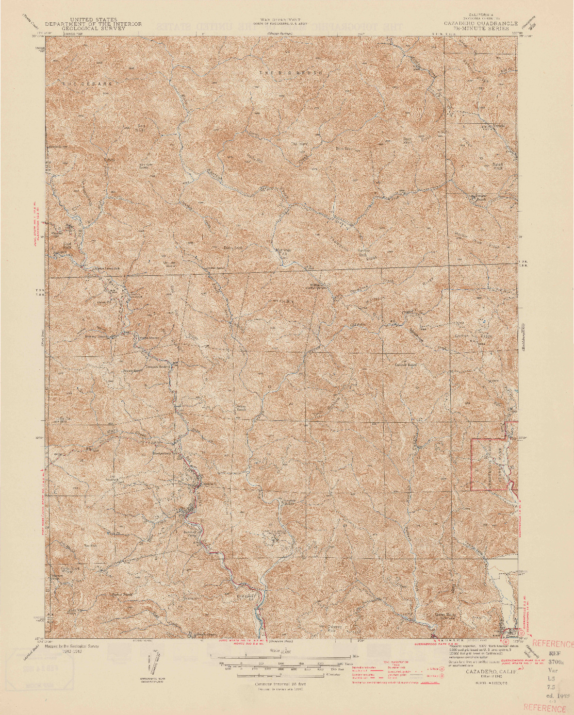 USGS 1:31680-SCALE QUADRANGLE FOR CAZADERO, CA 1945