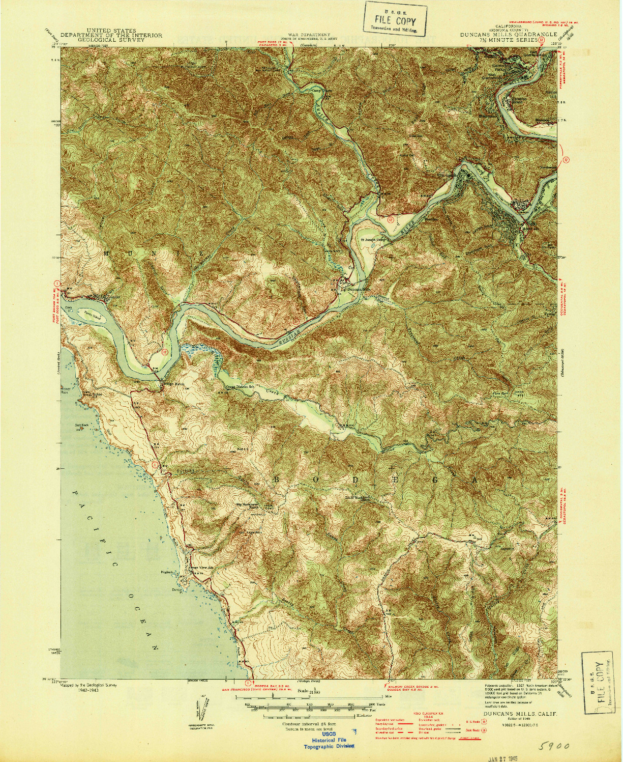 USGS 1:31680-SCALE QUADRANGLE FOR DUNCANS MILLS, CA 1945