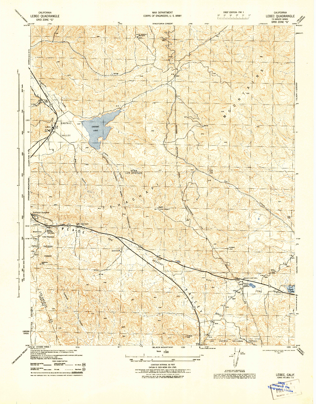 USGS 1:31680-SCALE QUADRANGLE FOR LEBEC, CA 1945