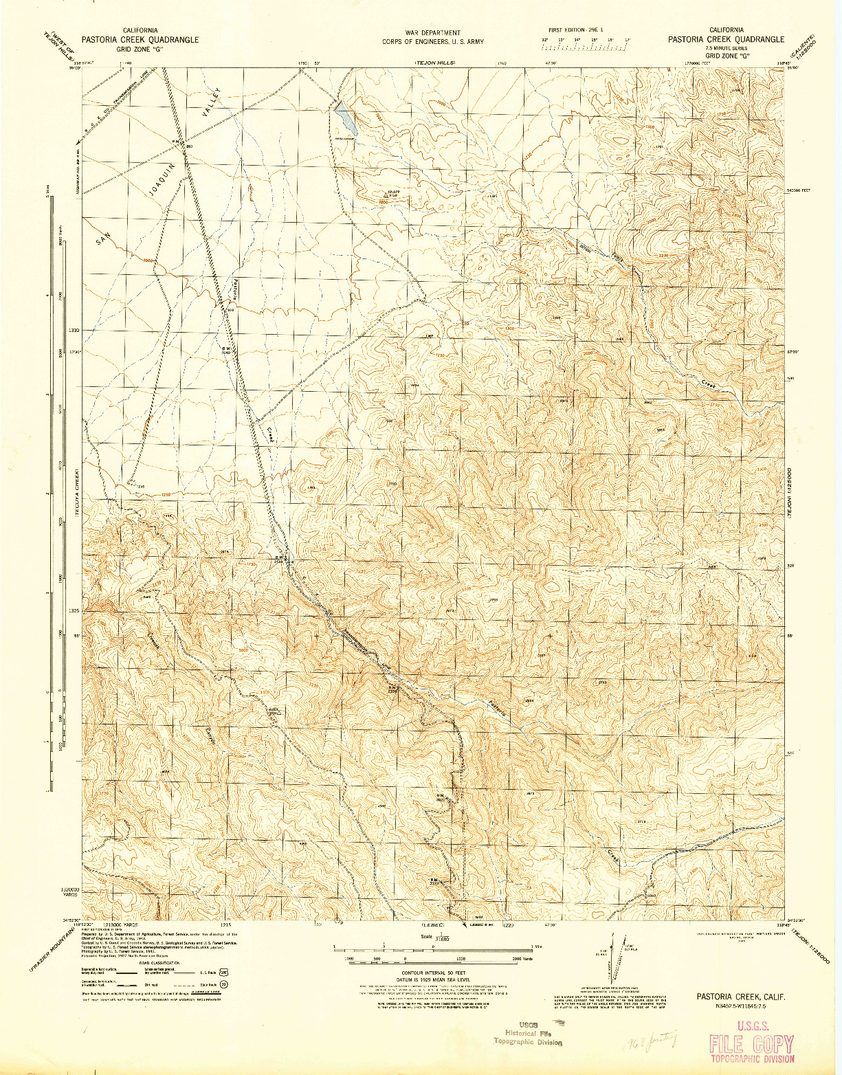 USGS 1:31680-SCALE QUADRANGLE FOR PASTORIA CREEK, CA 1945