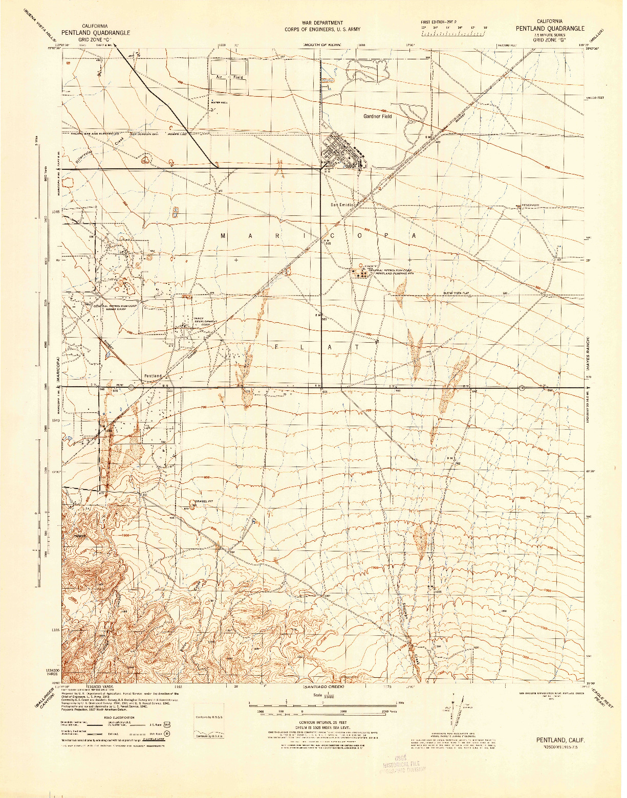 USGS 1:31680-SCALE QUADRANGLE FOR PENTLAND, CA 1945