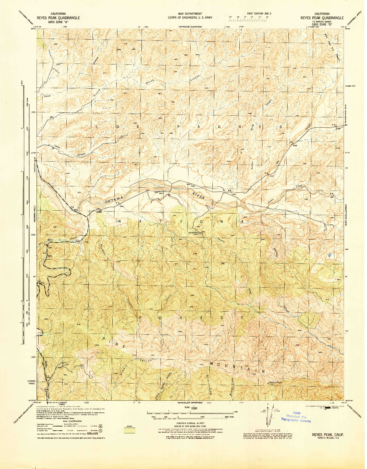USGS 1:31680-SCALE QUADRANGLE FOR REYES PEAK, CA 1945