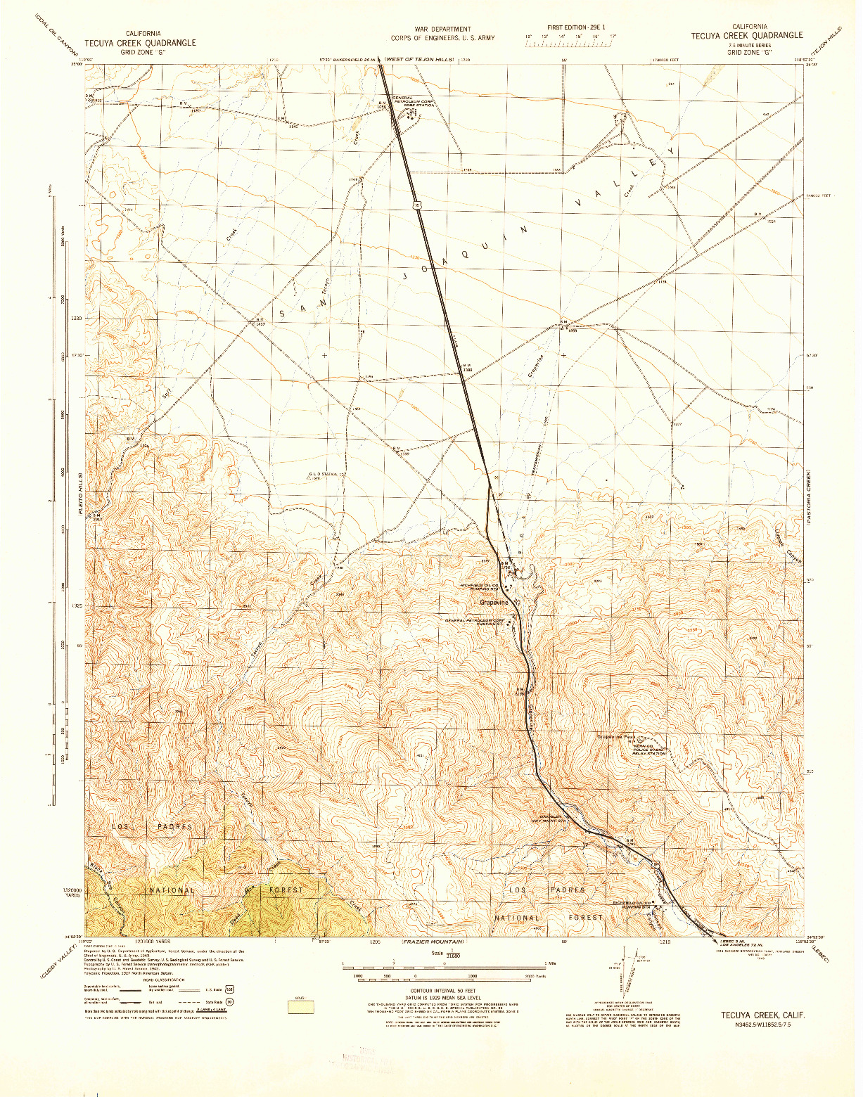 USGS 1:31680-SCALE QUADRANGLE FOR TECUYA CREEK, CA 1945