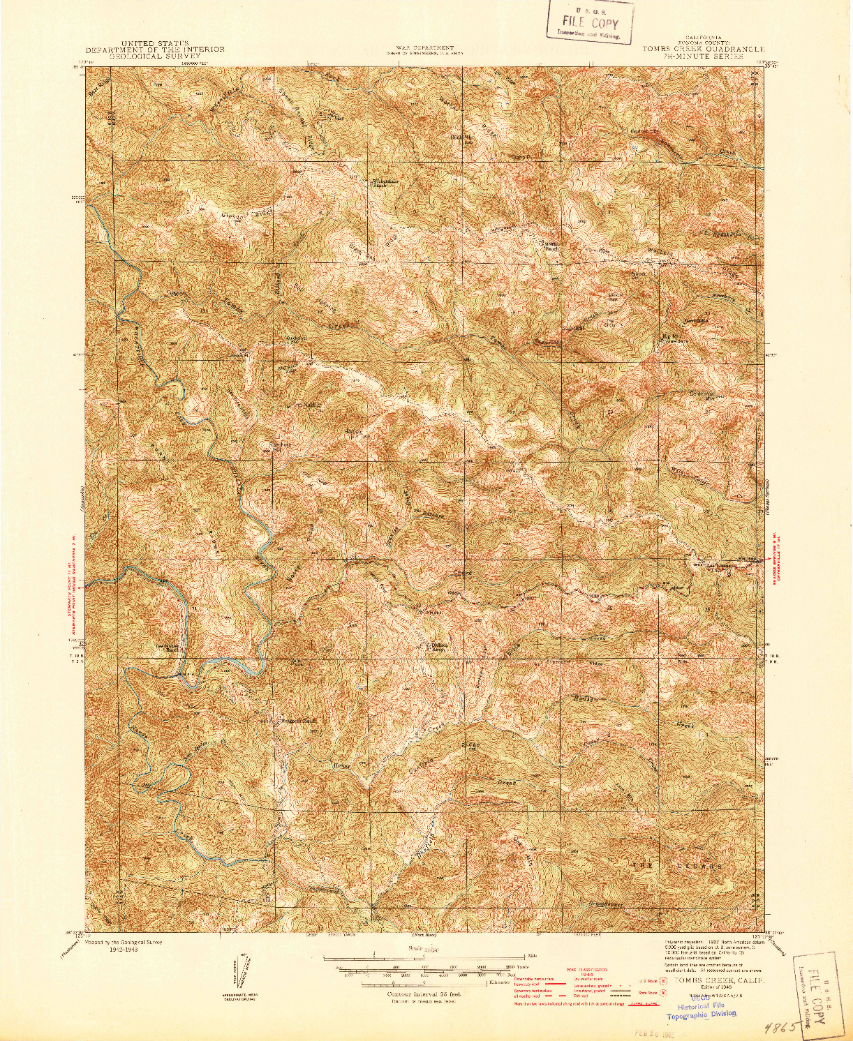 USGS 1:31680-SCALE QUADRANGLE FOR TOMBS CREEK, CA 1945
