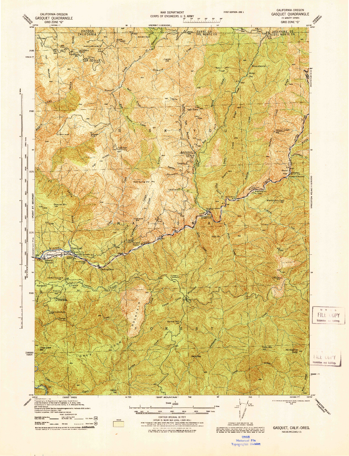 USGS 1:62500-SCALE QUADRANGLE FOR GASQUET, CA 1945