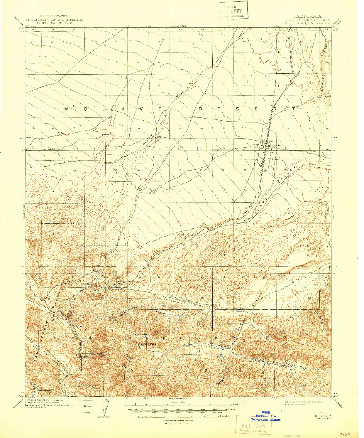 USGS 1:62500-SCALE QUADRANGLE FOR HESPERIA, CA 1902