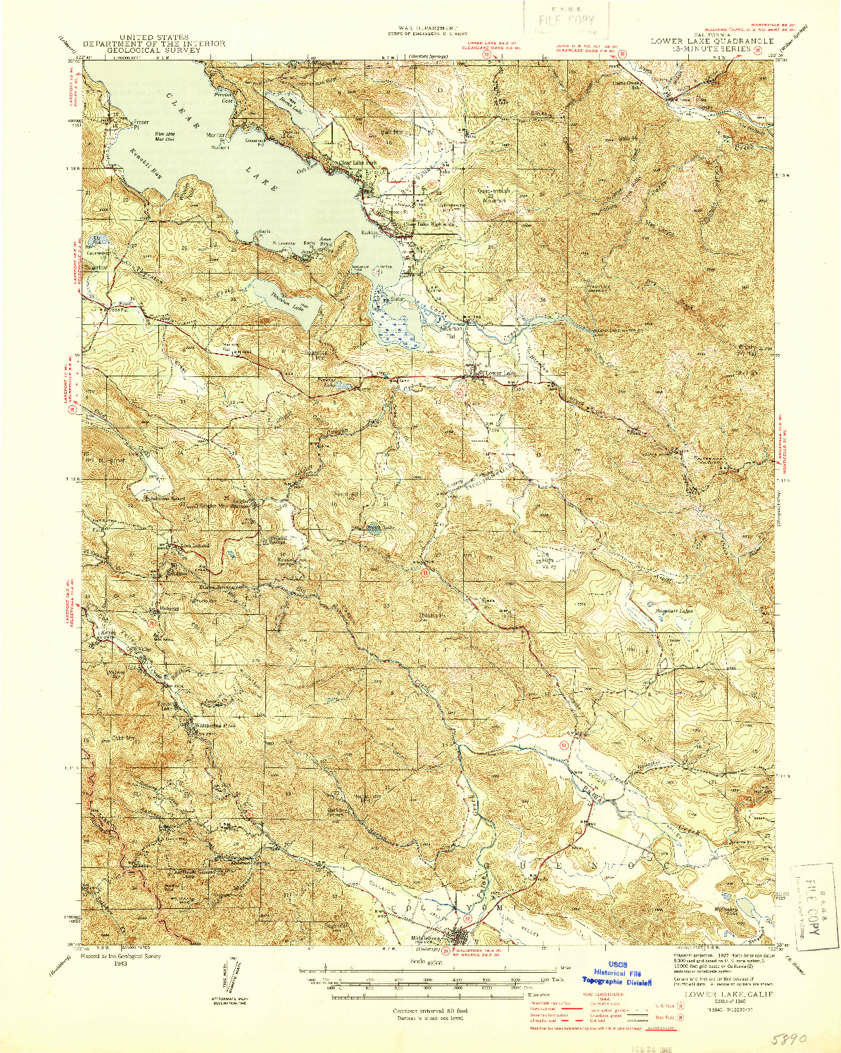 USGS 1:62500-SCALE QUADRANGLE FOR LOWER LAKE, CA 1945