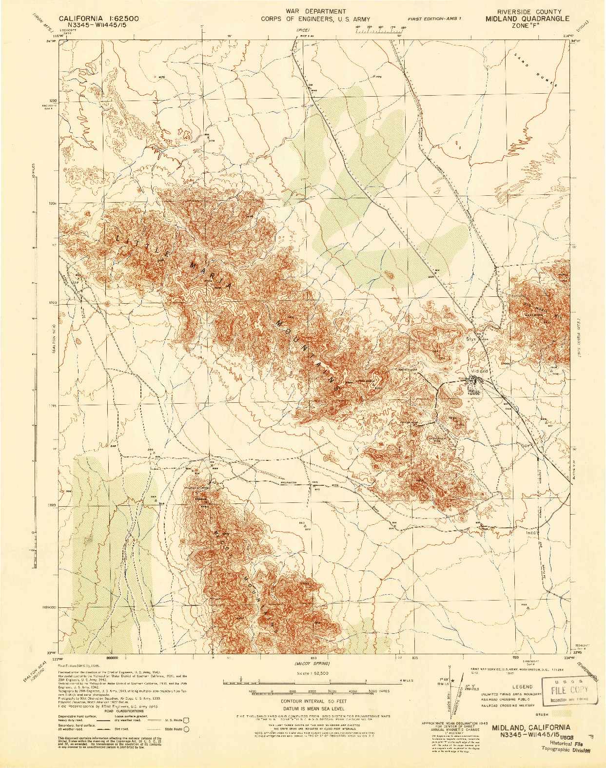 USGS 1:62500-SCALE QUADRANGLE FOR MIDLAND, CA 1945