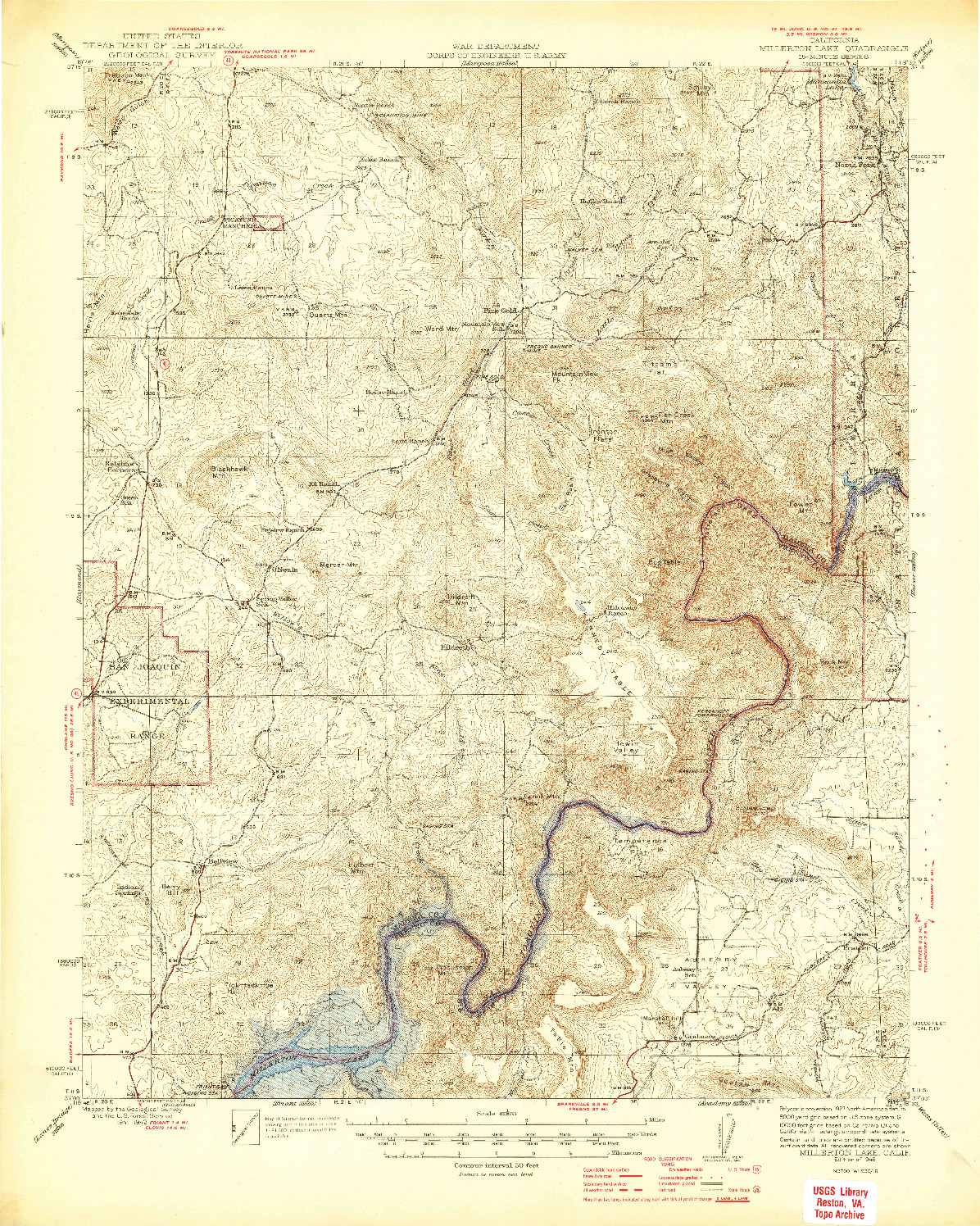 USGS 1:62500-SCALE QUADRANGLE FOR MILLERTON LAKE, CA 1945