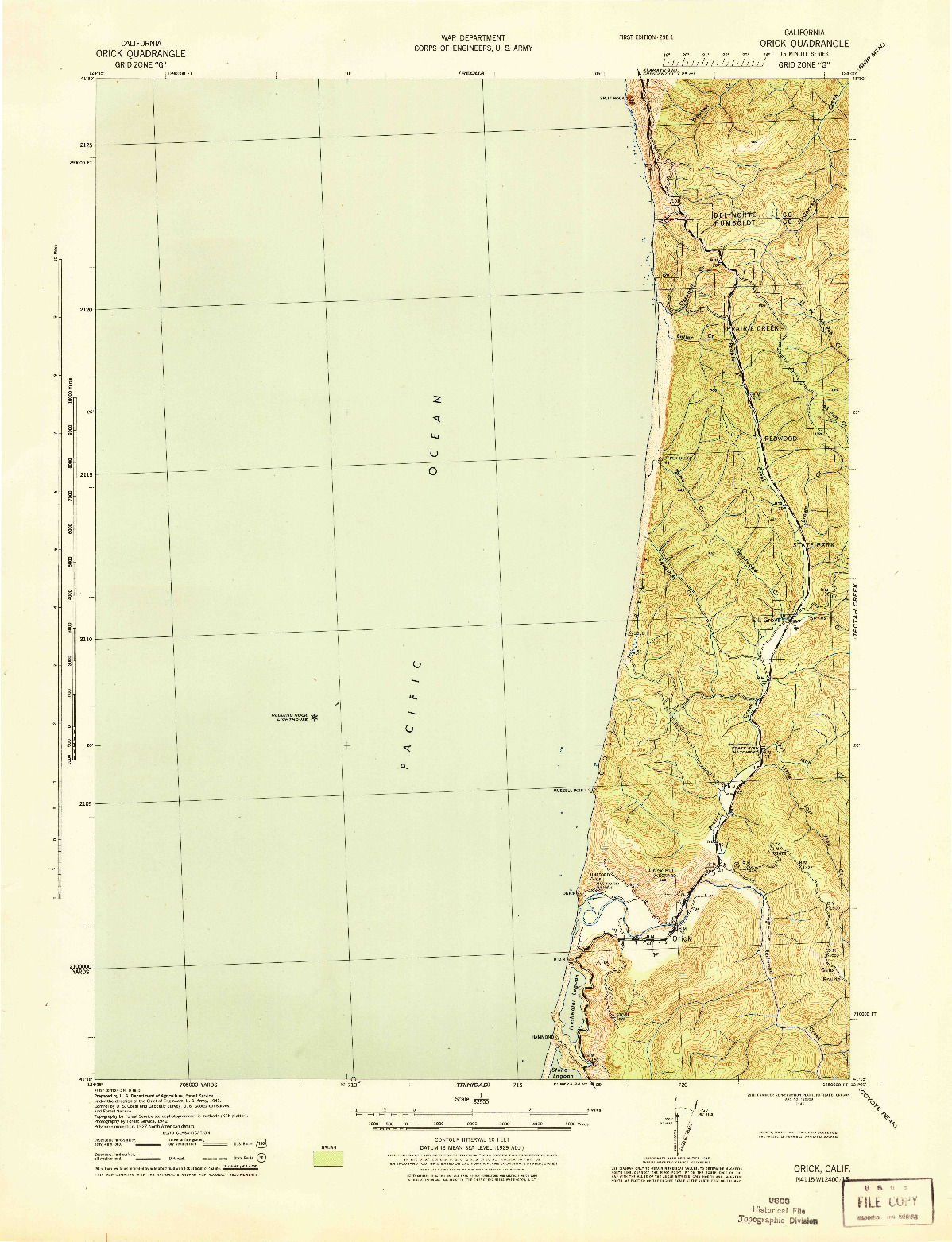 USGS 1:62500-SCALE QUADRANGLE FOR ORICK, CA 1945