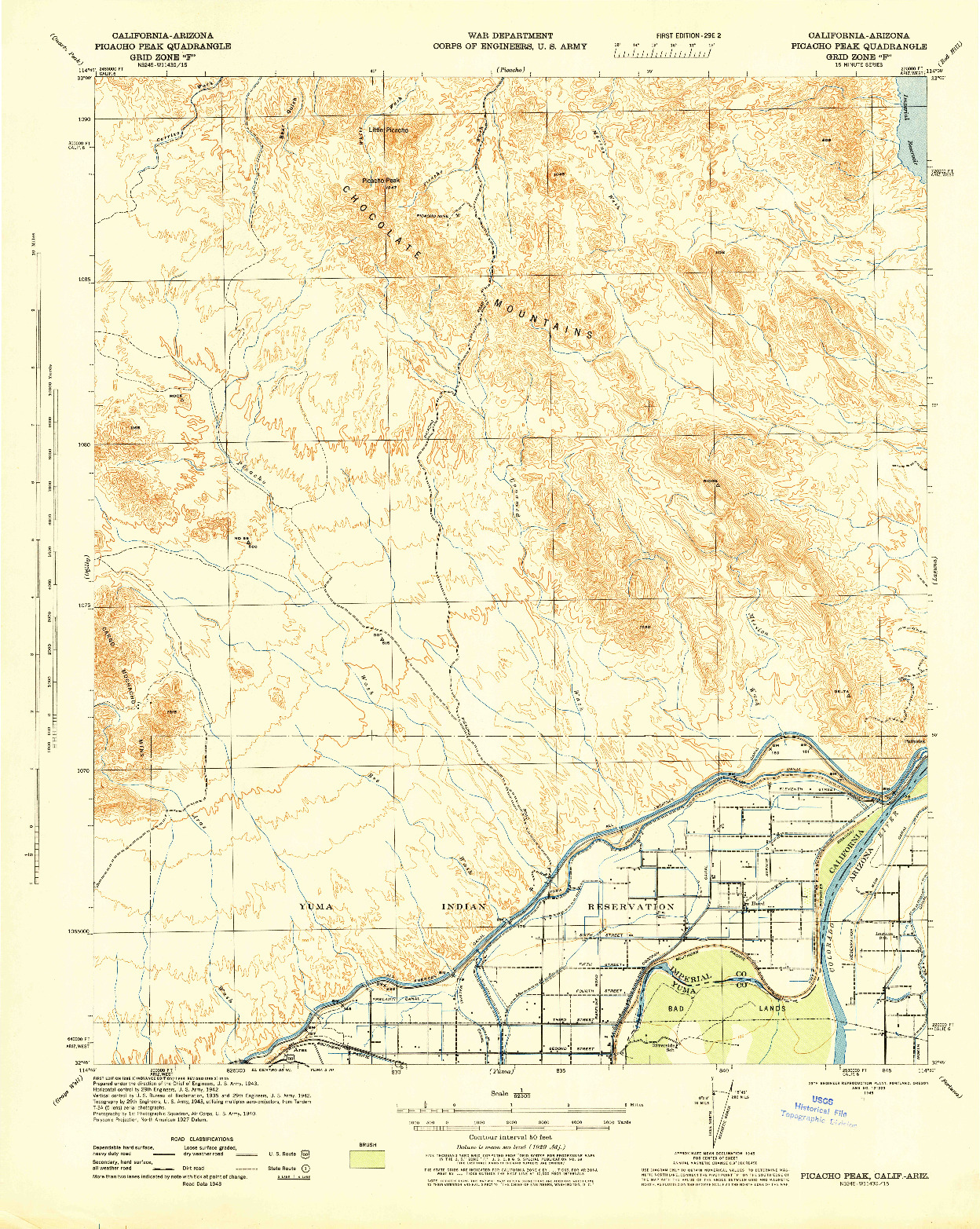 USGS 1:62500-SCALE QUADRANGLE FOR PICACHO PEAK, CA 1945