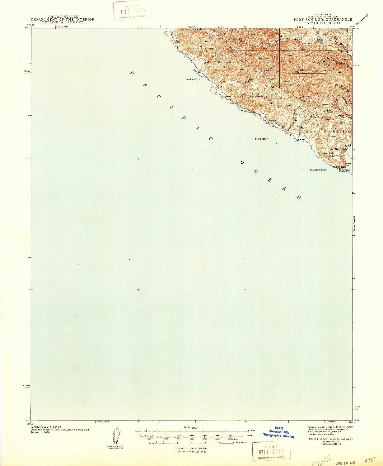 USGS 1:62500-SCALE QUADRANGLE FOR PORT SAN LUIS, CA 1945