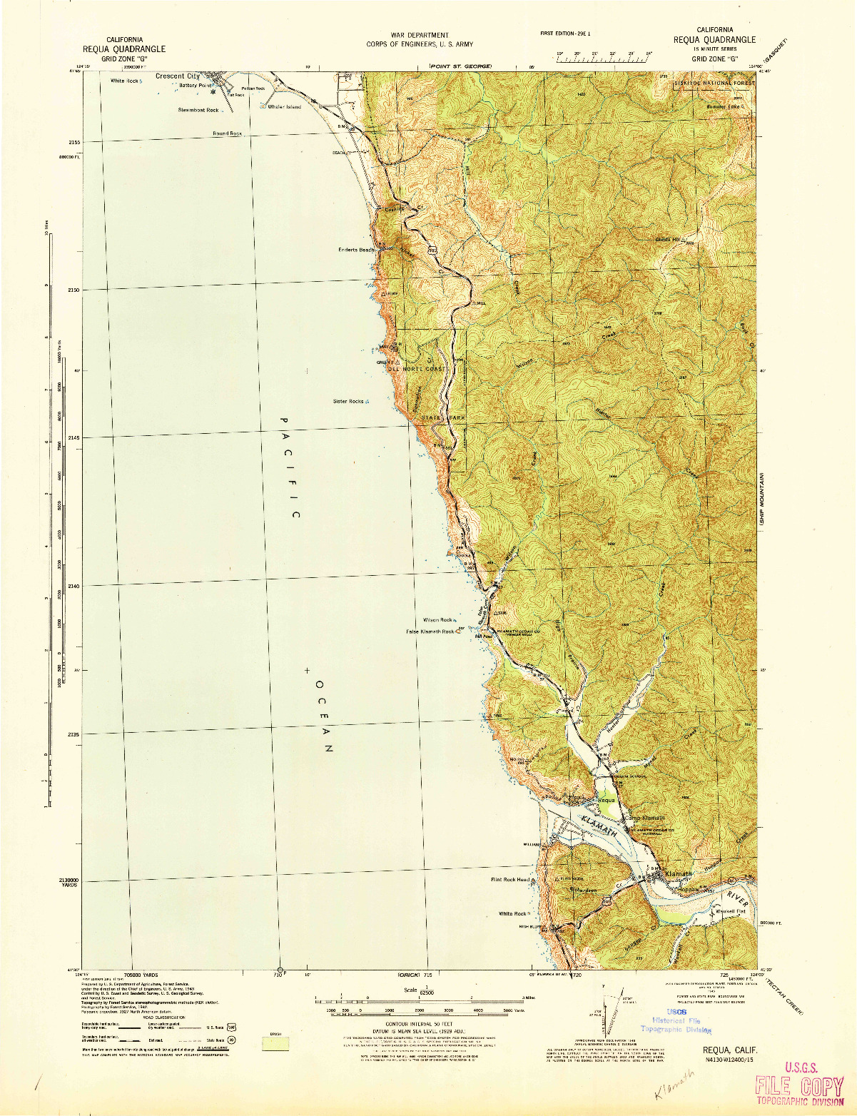 USGS 1:62500-SCALE QUADRANGLE FOR REQUA, CA 1945